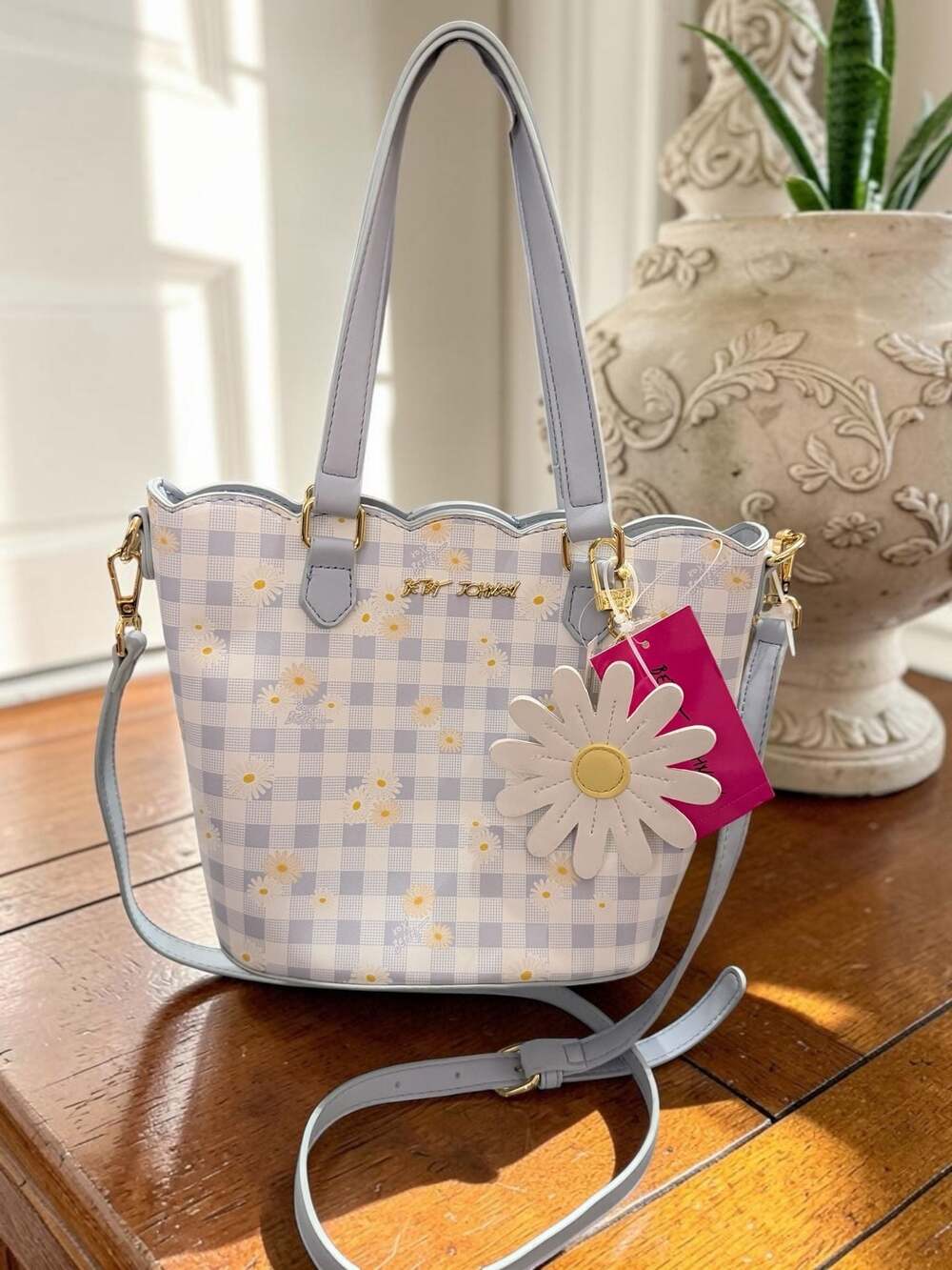 Betsey Johnson Gingham Daisy Print Scalloped Tote Bag